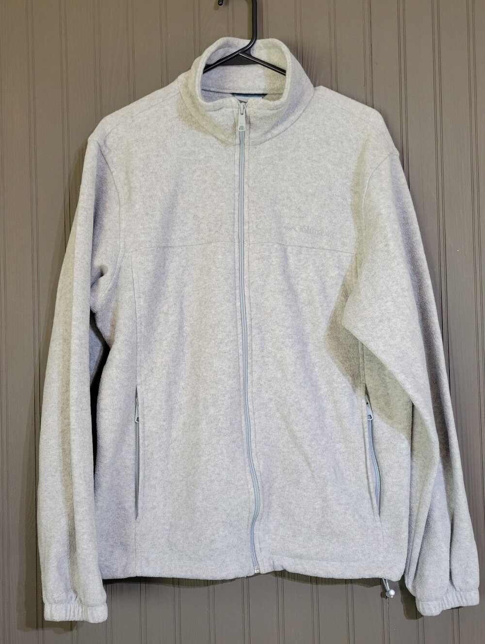 Columbia Long Sleeve Full Zip Fleece Jacket Pockets Light Gray Men's Medium